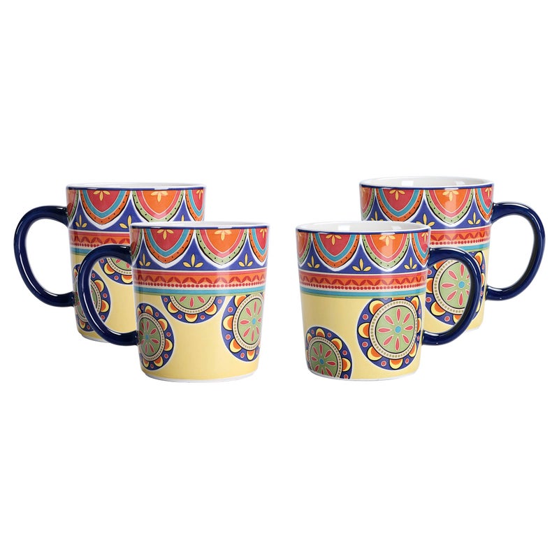 Bico Tunisian Ceramic Coffee Mugs Set of 4, 18 oz Large Tea Cups with Handle, Aesthetic Latte Mugs for Cappuccino Cocoa, Lead-Free, Dishwasher and Microwave Safe, Housewarming Gift - Image 1
